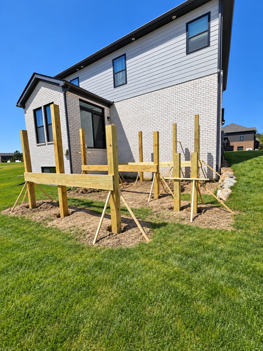 Post-and-beam layout before decking went down