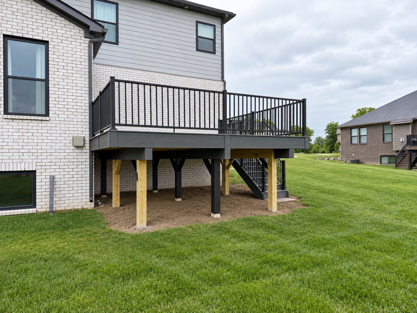 Elevated deck with railings going up